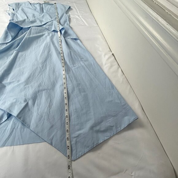 COS Dress Womens 6 Draped Cap Sleeve Blue V-Neck Midi Stretch Asymetrical Hem - Picture 14 of 16